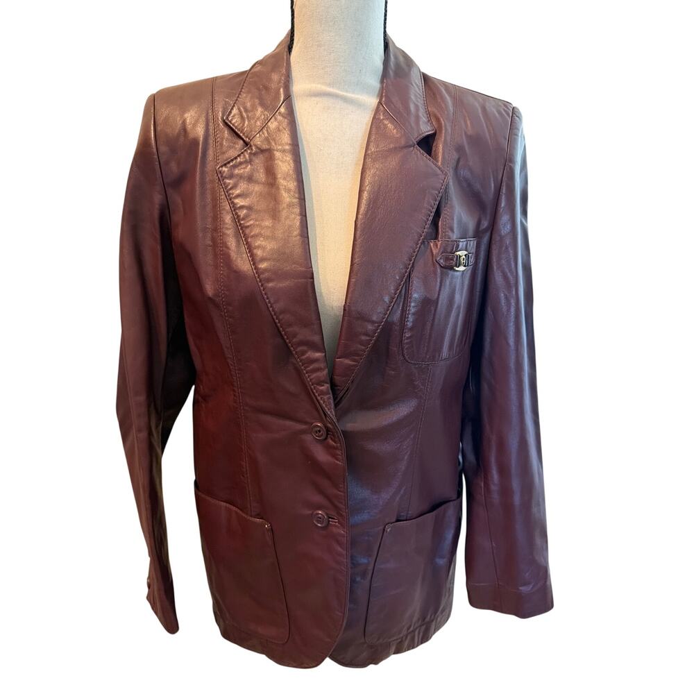 ⭐️ Women’s Vintage Etienne Aigner Burgundy Genuine Leather Blazer Size 10 Preppy